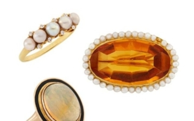 Group of Gem-Set Brooch and Two Rings