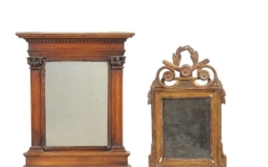 An Italian carved and stained wood wall mirror, in the manner of a tabernacle frame, late 18th century