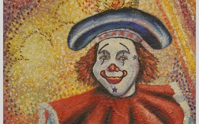 JOE 123 Mid-Century Modern Pontillism Clown Painting