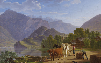 JOHANN JAKOB BIEDERMANN (1763-1830), Am Walensee mit Churfirsten (Blick von Mols)