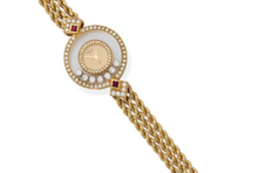 A lady's diamond, ruby and 18k gold 'Happy Diamonds' wristwatch,, Chopard