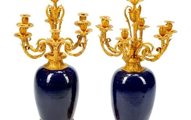 A Pair of Louis XV Style Gilt-Bronze-Mounted Porcelain