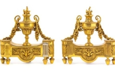 A Pair of Louis XVI Style Gilt Bronze Chenets Width 10