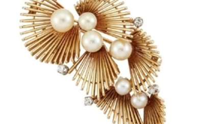 A mid 20th century gold, cultured pearl...