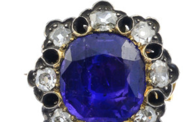 A mid Victorian silver and gold sapphire and diamond brooch. View more details