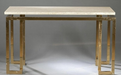 Modern marble-top brass console table.