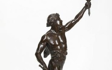 Patinated Bronze and Marble Figural Lamp