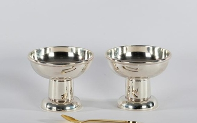 A pair of silver pedestal salts, R N F, London 1987