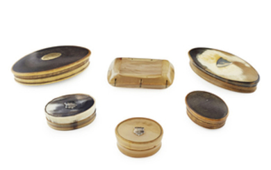SIX HORN SNUFF BOXES LATE 18TH/ EARLY 19TH CENTURY...