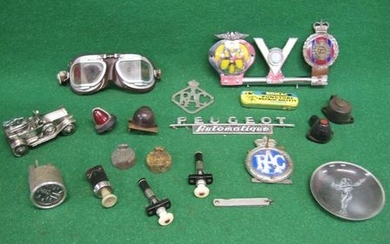 Three badges on a short bar to comprise: AA, Royal Engineers and a Veteran Motorist membership together with two loose RAC...