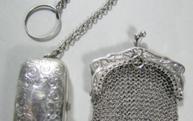 Two Sterling Silver Coin Purses, on mesh, 3" long, and