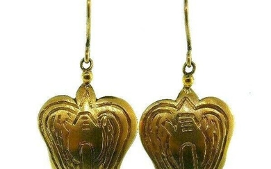 Victorian 14k Oro Amarillo Corazón Pendientes En