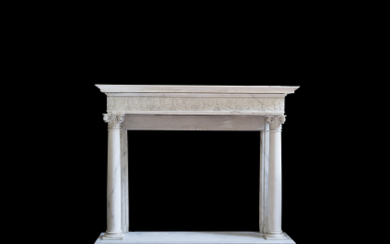 A white marble fireplace mantel. Early 19th century (cm 148x116x34) (defects)