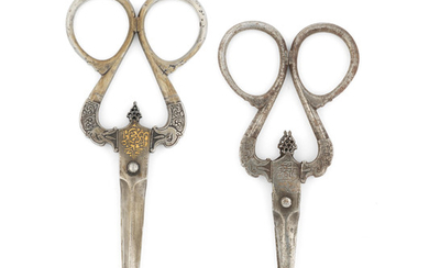 Two pairs of Qajar steel scissors, Persia, 18th/ 19th Century