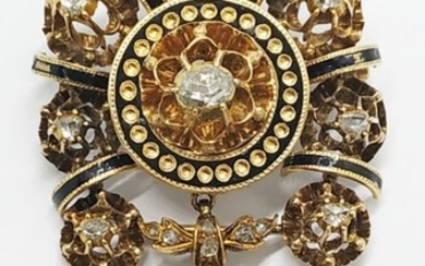 A gold diamond and niello brooch/pendant- Europe 19th century