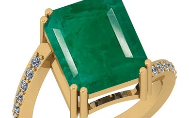 5.12 Ctw SI2/I1 Emerald And Diamond 14K Yellow Gold Ring