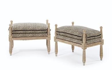 A PAIR OF WHITE-PAINTED AND PARCEL-GILT BENCHES, MODERN