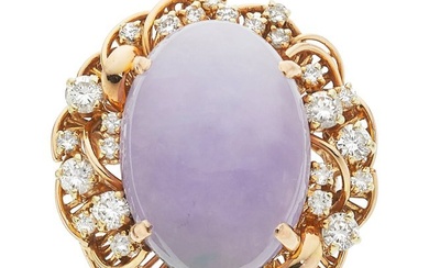 55336: Lavender Jadeite Jade, Diamond, Gold Ring Ston