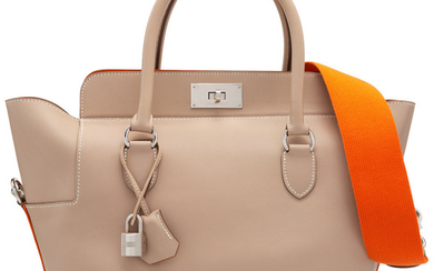 Hermès 26cm Argile Swift Leather Toolbox Bag with Palladium...