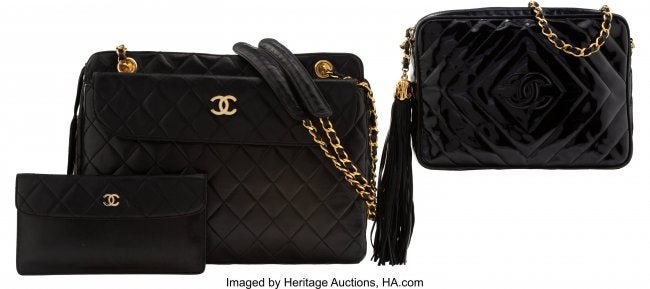58336: Chanel Set of Three: Black Shoulder Bag, Camera