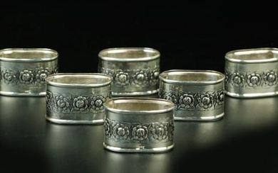 6 antique sterling silver napkin rings, marked 925