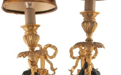 61036: A Pair of Partial Gilt and Patinated Bronze Figu