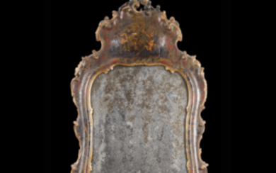 A lacquered mirror. Veneto, 18th century (cm 75x43) (defects)