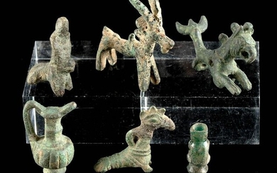 7 Near Eastern & Roman Bronze, Brass & Glass Miniatures