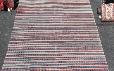 7'4" x 12'10" Large Striped Wool Rag Rug