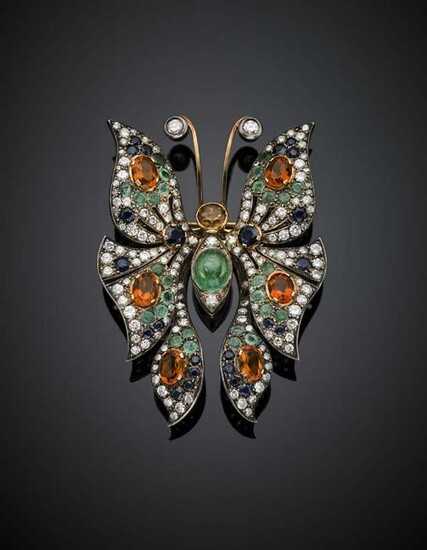 Silver and gold butterfly brooch with diamonds
