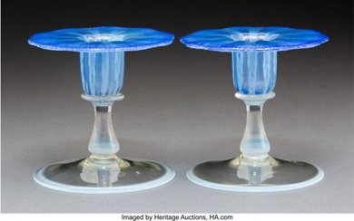 79036: Pair of Tiffany Studios Pastille Glass Candlesti