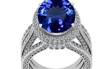 8.56 Ctw SI2/I1 Tanzanite And Diamond 14K White Gold Vintage Style Wedding Ring