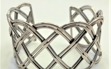 .925 Sterling Silver Wide Braided Cuff Bracelet