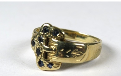 9ct Yellow Gold Belt Buckle Ring set with (worn) sapphires. ...