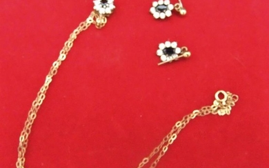 9ct gold, diamond & sapphire earrings & pendent on...