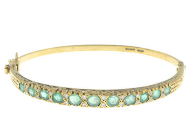 9ct gold emerald & diamond hinged bangle