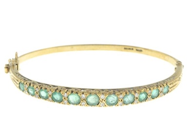 9ct gold emerald & diamond hinged bangle