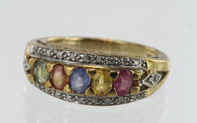 9ct yellow gold fancy sapphire and diamond dress ring, five ...