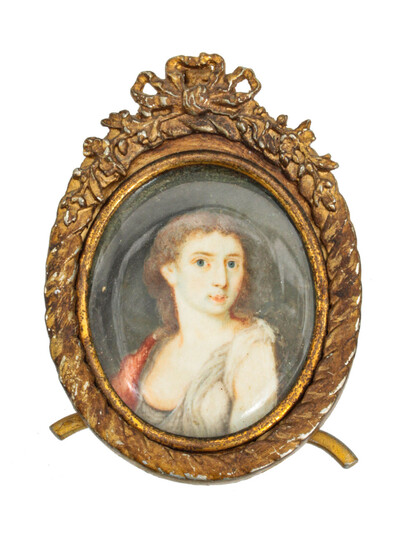 A 19TH C HAND-PAINTED MINIATURE, 1885
