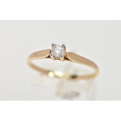 A 9CT GOLD SINGLE DIAMOND RING, designed with a four-claw se...