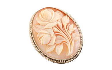 A 9ct yellow gold floral cameo brooch