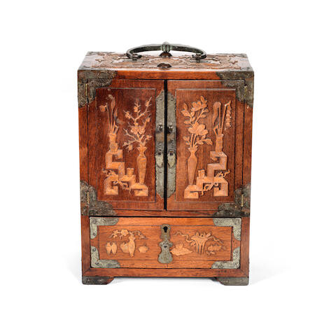 A BOXWOOD INLAID HUANGHUALI TABLE CABINET