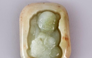 A CHINESE CARVED JADE PENDAND OF A BOY - the jade
