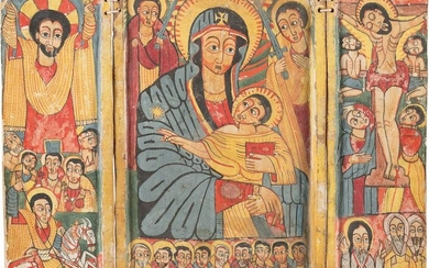 A COPTIC TRIPTYCH SHOWING THE MOTHER OF GOD, THE