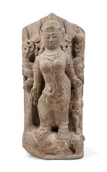 A Central Javanese Style Stone Stele of Durga Slaying