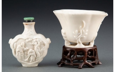 A Chinese Blanc-de-Chine Cup on Stand and Snuff