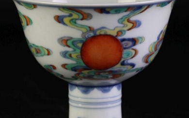 A Chinese Doucai Stem Cup, Character marked to base (H 11.5cm Dia 11cm)