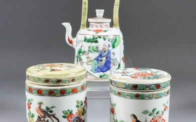 A Chinese Famille Verte Porcelain Small Wine Pot and...