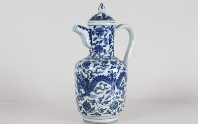 A Chinese Lidded Dragon-decorating Blue and White Porcelain Ewer
