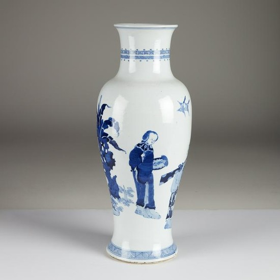 A Chinese blue and white tall porcelain baluster vase